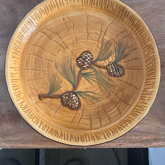 Stoneware Chip and Dip Set Home and Garden Party NORTHWOODS Evergreen Pine Cone - Picture 2 of 9